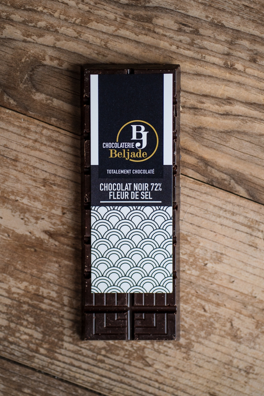 Tablette de chocolat noir 72% et fleur de sel